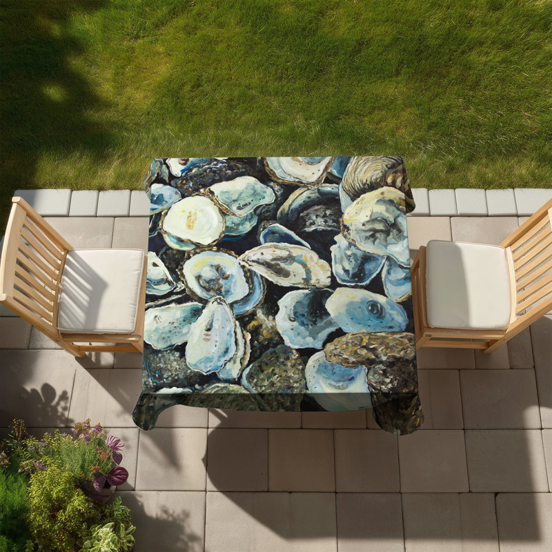 Oyster Shells Blue Coastal Tablecloth - Home Decor Indoor/Outdoor
