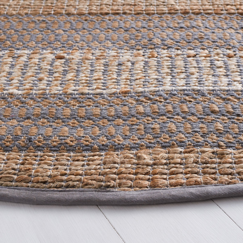 Tapis gris / naturel à tissage plat Soliz, Rond 7 pi