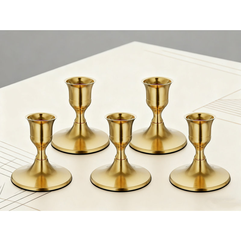 Porte-bougies vintage en métal pour ensemble de table et de cheminée, ensemble de 6, Doré
