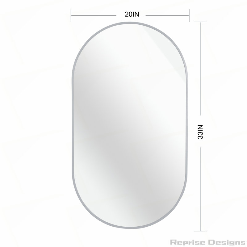 Miroir en métal, Argent argent, 33 po x 20 po, Ovale