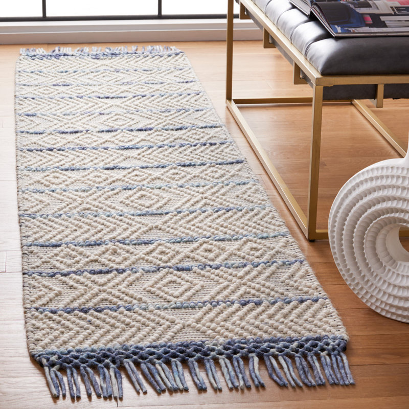Tapis Natura 876 ivoire / bleu, Tapis de couloir 2 pi 3 po x 8 pi