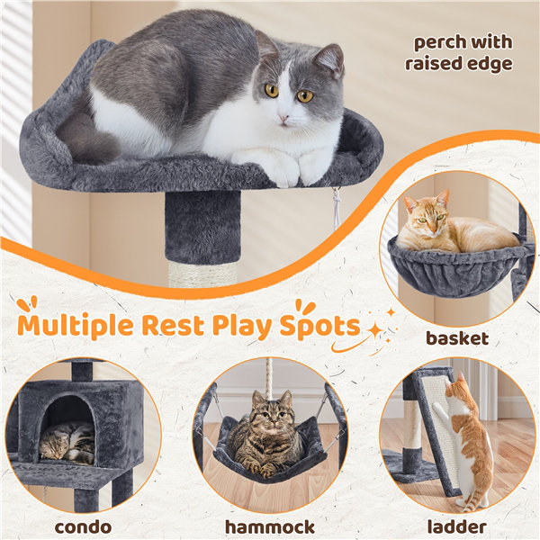 70" Tomaso Multi Level Cat Tree, Dark Grey