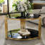 Table basse moderne à miroir noir, base cylindrique asymétrique en métal