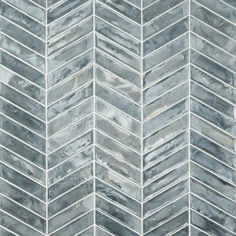 Midnight Tide Chevron 10 in. x 12 in. Glossy Glass Mosaic Wall Tile