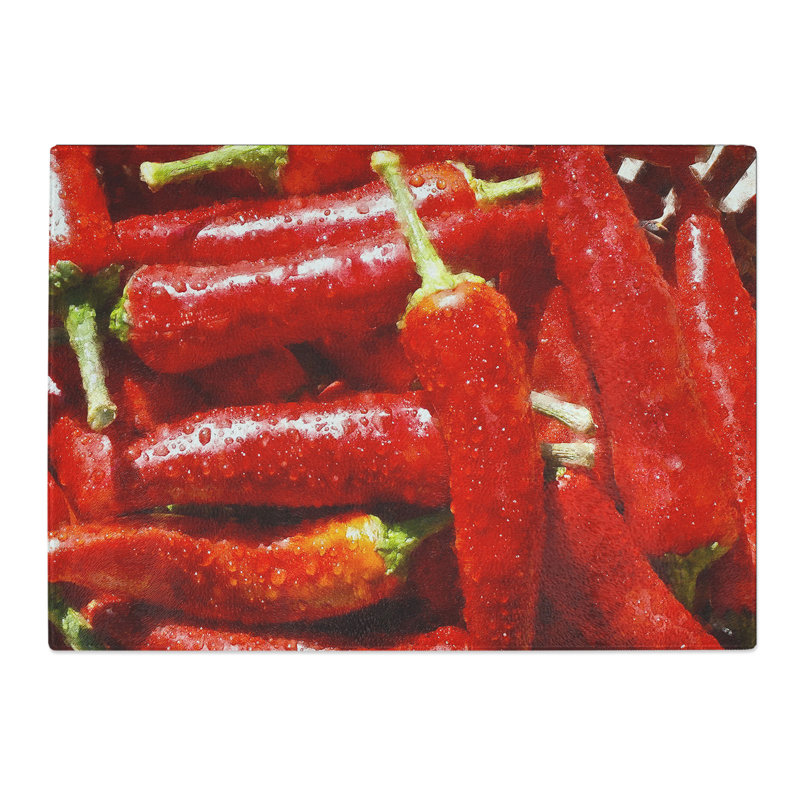 Chilli Peppers Painting Chopping Board, 0.4cm H x 20cm W x 28.5cm L