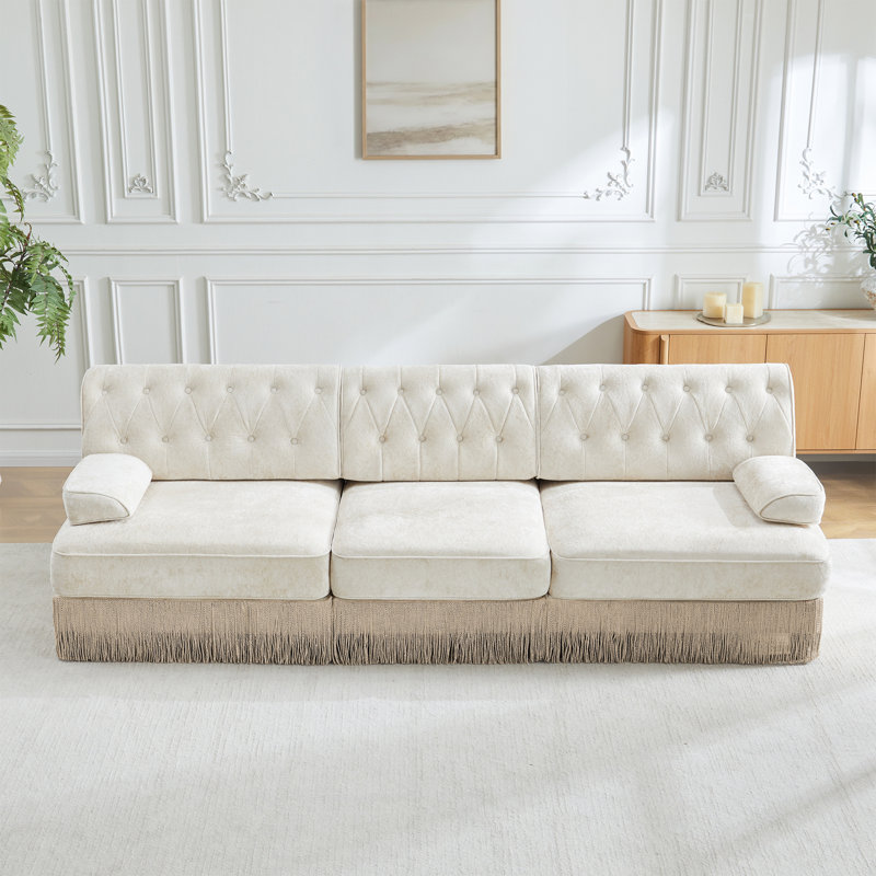 Canapé Chesterfield, Beige, 3, H 34,2 po x l 106,1 po x P 33,8 po