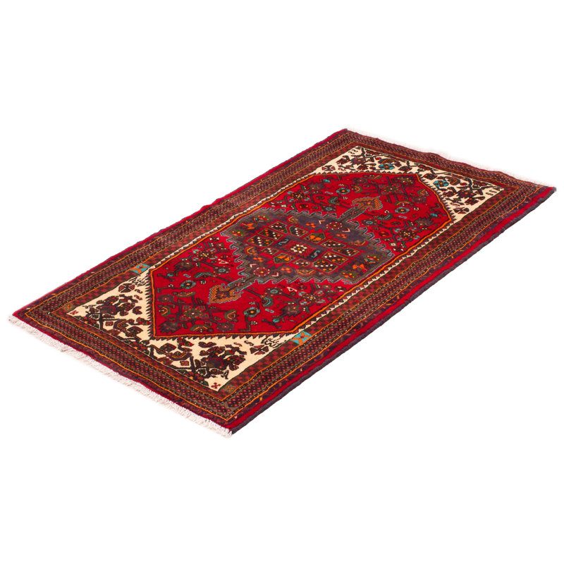 Tapis rouge en laine noué à la main de conception unique 3 pi 10 po x 6 pi 7 po Moana