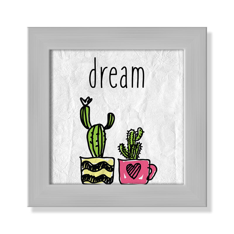 «Cacti A», art encadré, H 8 po x l 8 po x P 0,6 po, Encadré plat argent