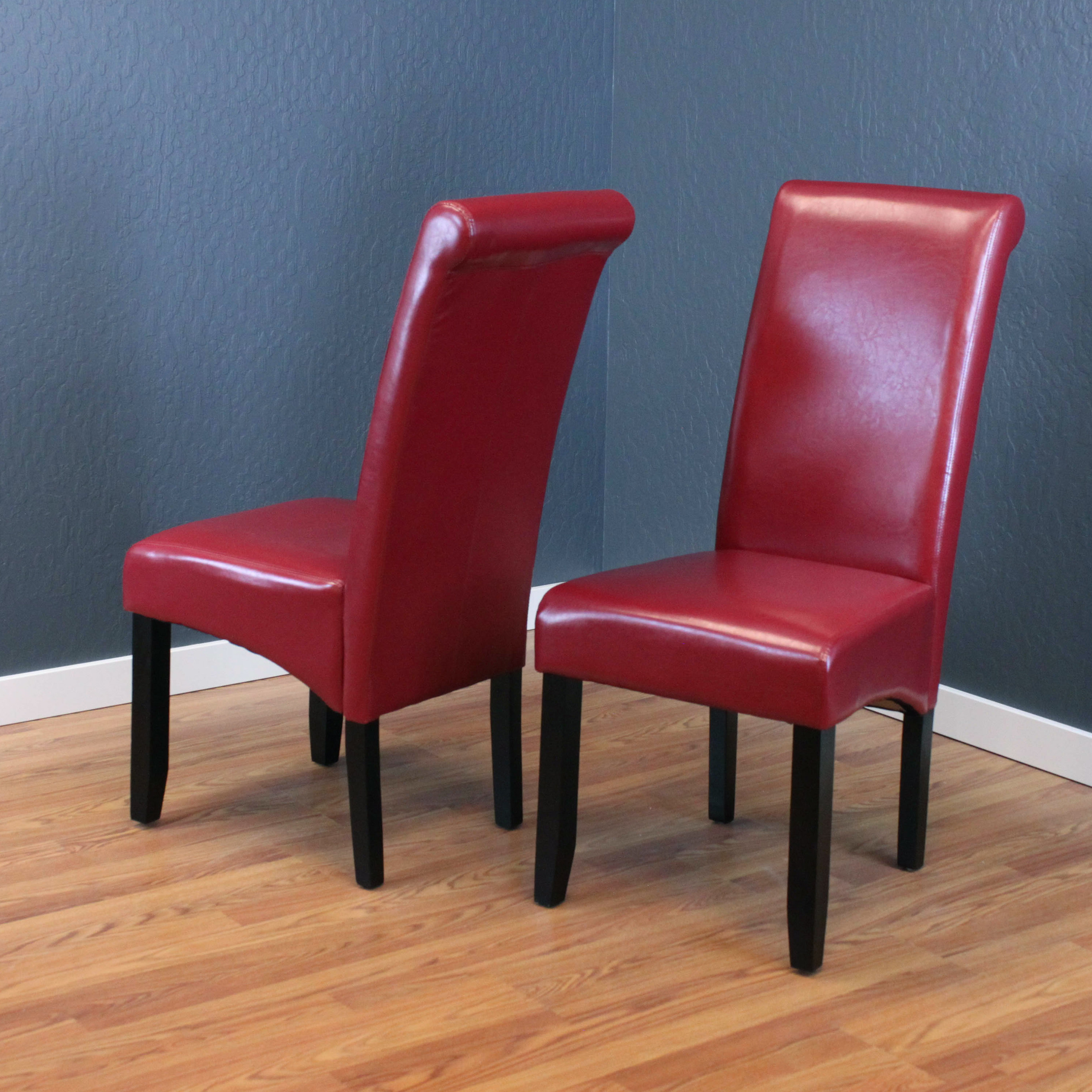 Set of 4 Red Leather Rooms To Go Dining Room Side Chairs w