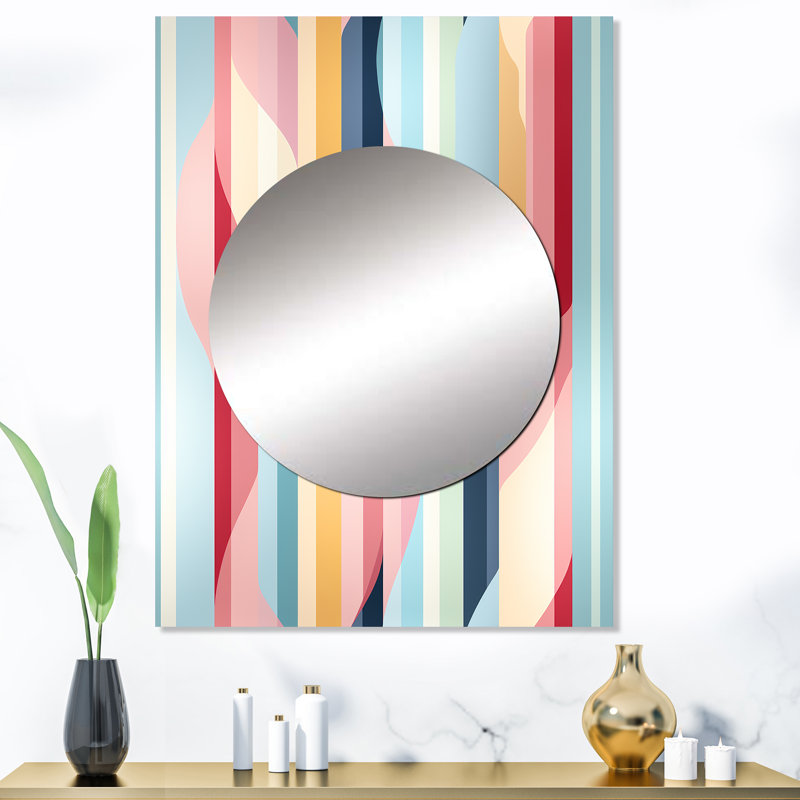 Wykeisha rétro pastel rayé et motif tourbillon - miroir rayé, 40 po x 30 po