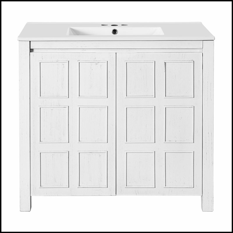 Meuble-lavabo blanc antique de 36 pouces avec lavabo en céramique et armoire de rangement spacieuse pour une organisation élégante