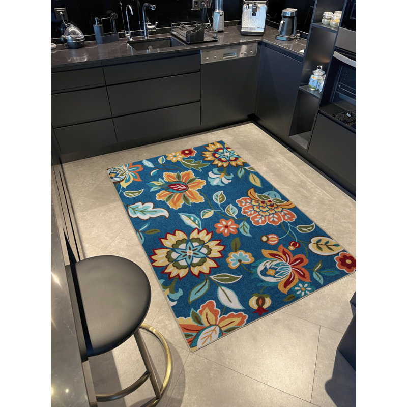 Tapis en polypropylène imprimé floral jaune Bethesde, Rectangle 3 pi 4 po x 6 pi 7 po