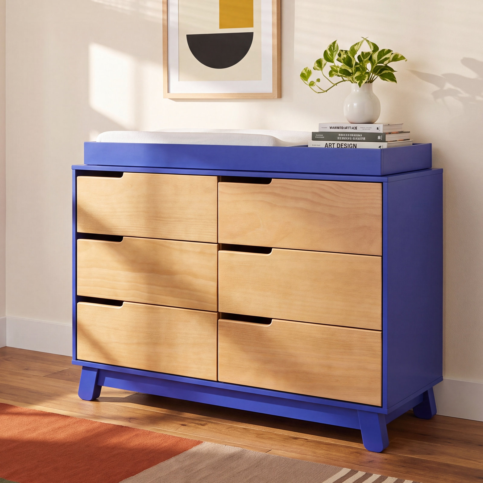 Hudson 6 Drawer 48" W Double Dresser, Cobalt/Honey