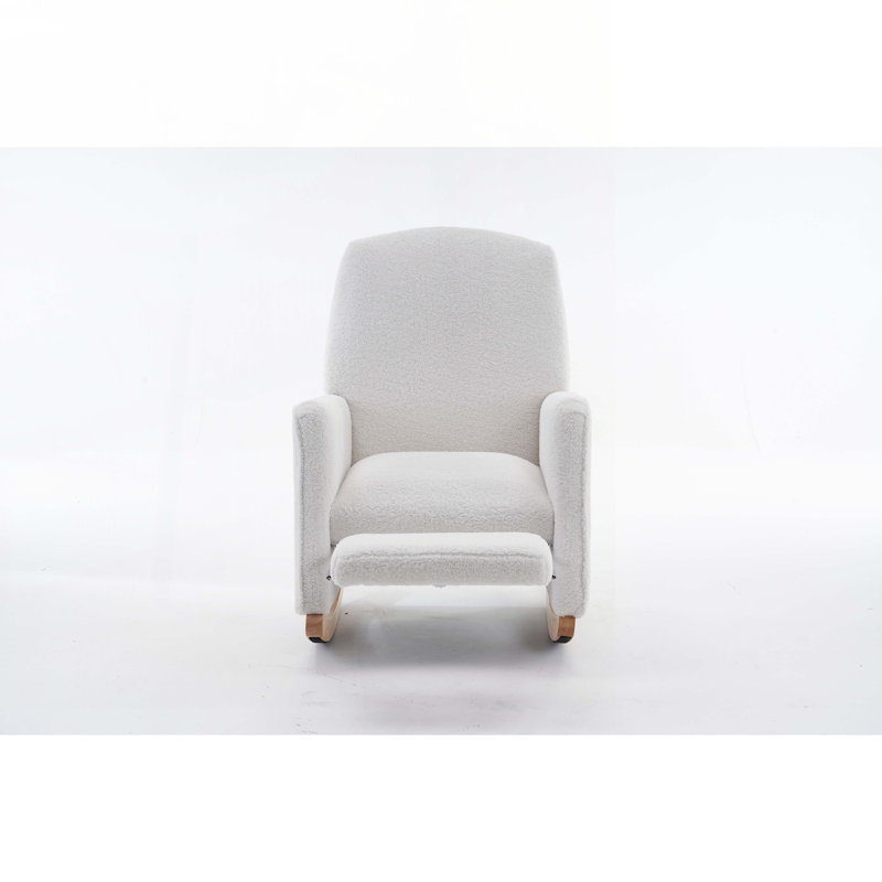 Chaise berçante en tissu avec repose-pieds réglable, Ours en peluche ivoire