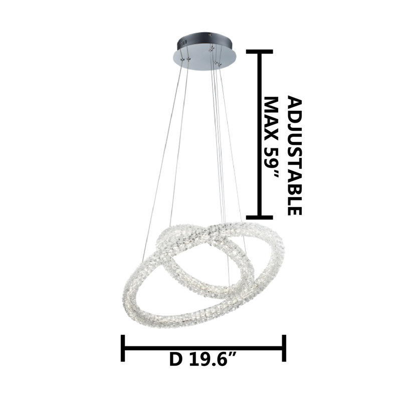 Rinere 2-Light Chrome LED Chandelier With Clear Crystals