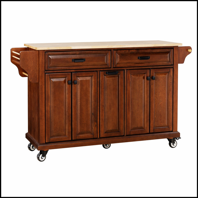 Durable Kitchen Island with Rubber Wood Countertop, Spacious Storage and Mobility for Modern Kitchens, Gray