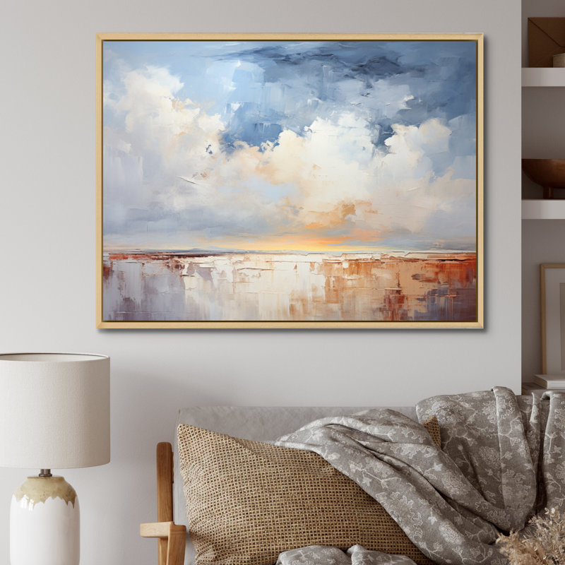 «Clouds Landscape Canopy Collage I», art mural nuages, H 34 po x l 44 po x P 1,5 po, Cadre naturel flottant