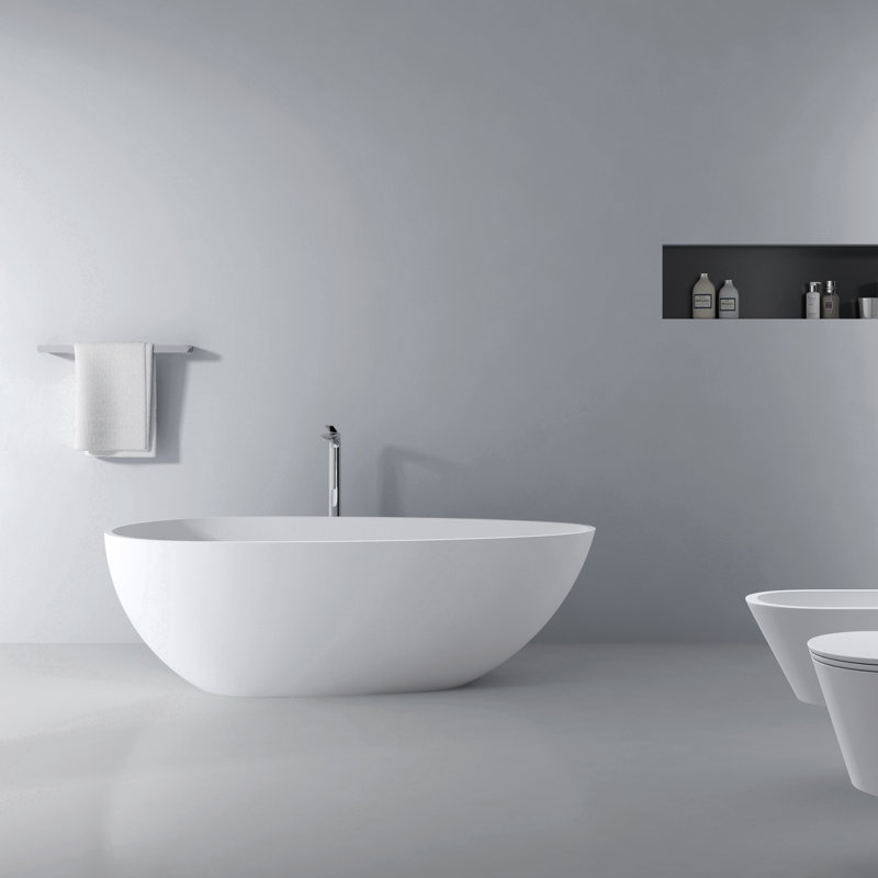 66.9 Inch  Freestanding Solid Surface Soaking Bathtub For Bathroom, Matte White