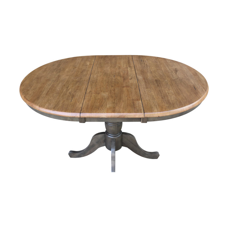Ingbert Extendable Solid Wood Pedestal Dining Table, Hickory/Washed Coal