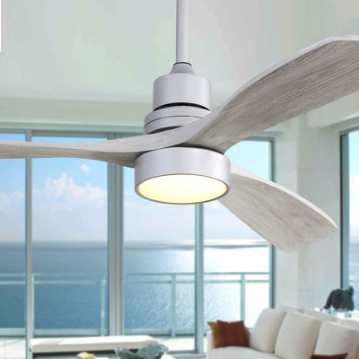 52 Inch Ceiling Fan Light With 6 Speed Remote Silver 3 Wood Blade Reversible Dc Motor For Bedroom