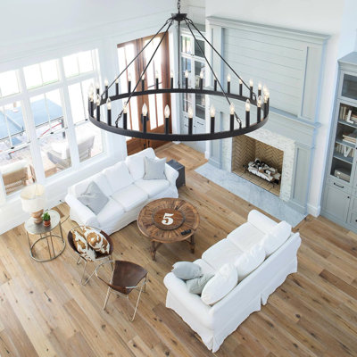 Black Farmhouse Wagon Wheel Chandelier, Industrial Pendant Light Fixture For High Ceilings, Living Room, Dining Room, Foyer, Entryway, Porch