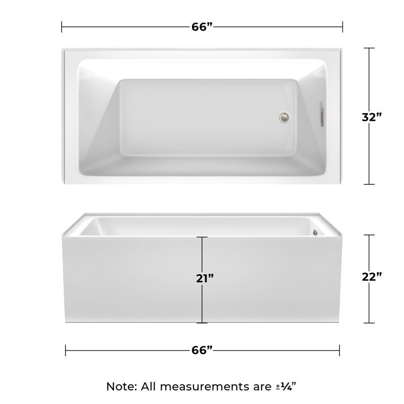Grayley 66'' x 32'' Soaking Acrylic Bathtub, Right, Brushed Nickel
