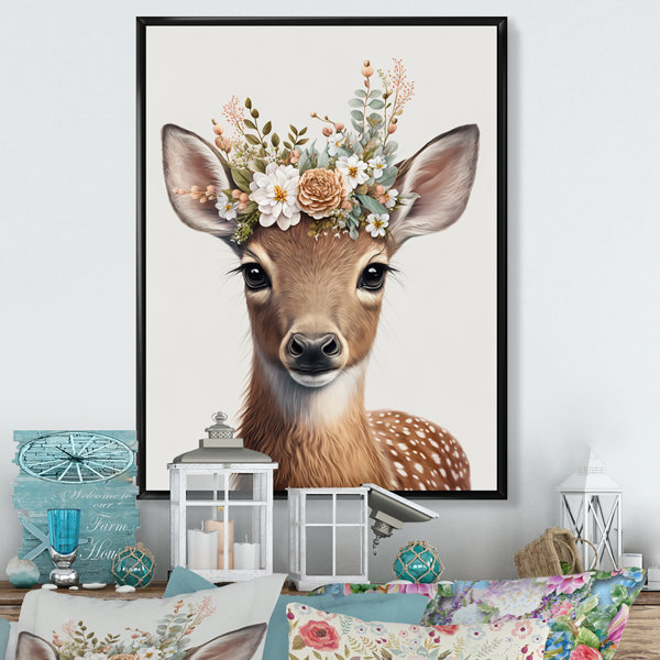 Indigo Safari Cute Baby Deer With Floral Crown I On Canvas Print | Wayfair
