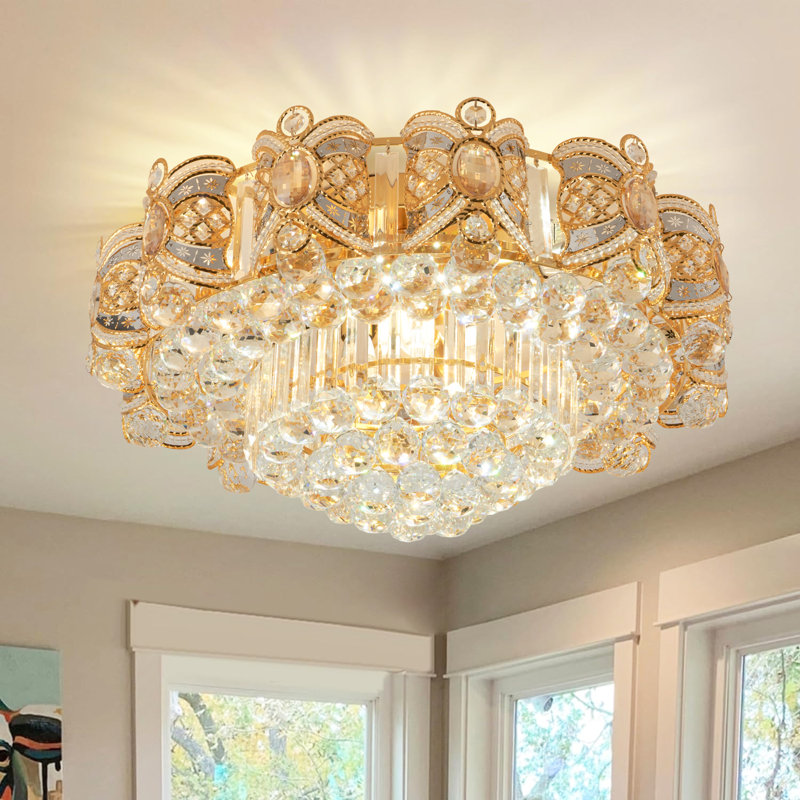 Jaygo 23.5 inch 6 Light Gold Modern Crystal Flush Mount Lighting