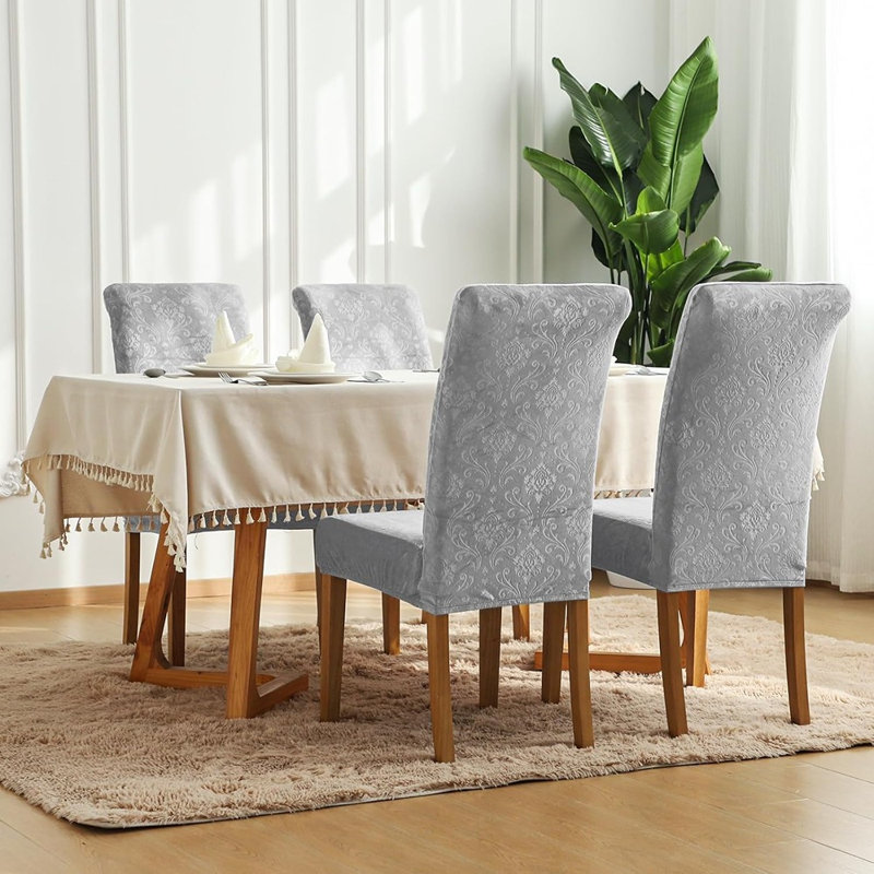 Housses de chaises de salle à manger - Velours gris clair - ensemble de 6, Parsons extensibles, housses de cuisine / salle à manger