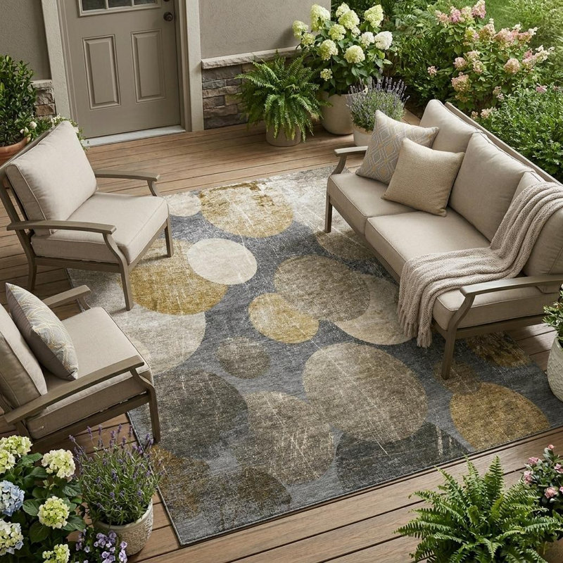 Tapis intérieur beige antidérapant lavable abstrait 10 pi x 14 pi brun et ivoire