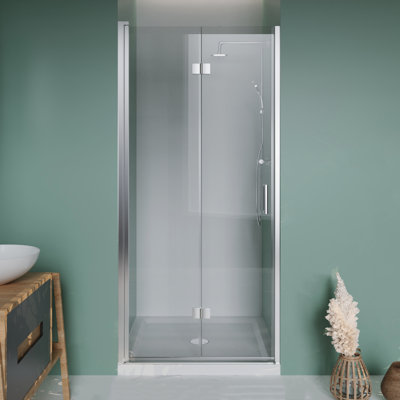 34 à 35,2 po X P 72 po H Porte de douche pivotante sans cadre pliante en verre transparent