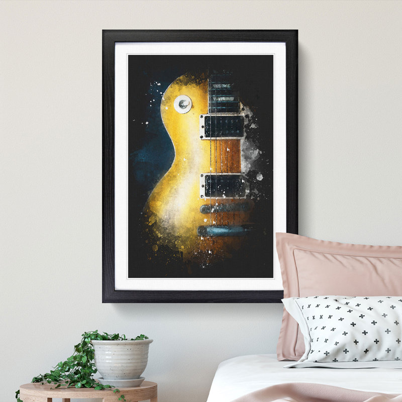 'Aged Electric Guitar' - Picture Frame Graphic Art Print, Black Framed, 87cm H x 62cm W x 2cm D