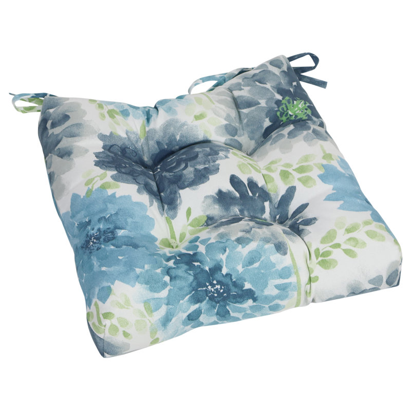 16-Inch Square Outdoor Tufted Chair Cushions (Set Of 2), White/Blue/Gardenia Cool Floral