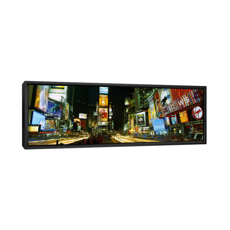 «Panoramic Times Square, New York City», reproduction de photo sur toile, H 12 po x l 36 po x P 1,5 po, Cadre noir