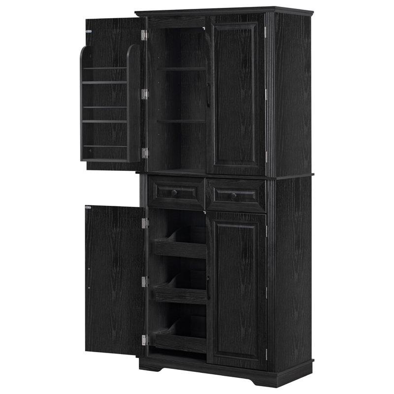 Tall Kitchen Pantry Cabinet with Pull Out Organizers, Black
