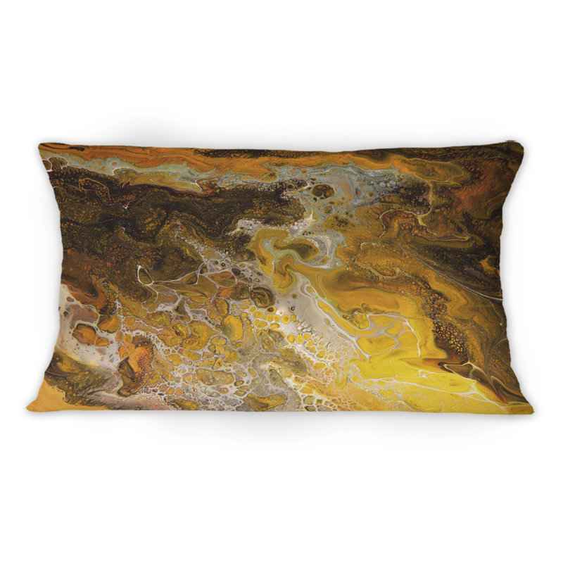 Coussin décoratif jaune à motif abstrait jaune, noir et orange 1