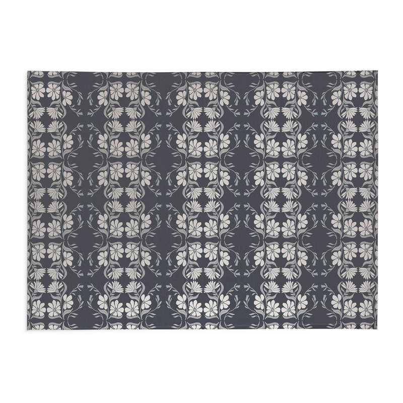 Tapis à linge Groovy Flowers, Gris anthracite, Rectangle 5 pi x 7 pi