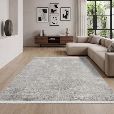 Tapis de corridor gris à motifs abstraits et libres en polypropylène tissé à la machine