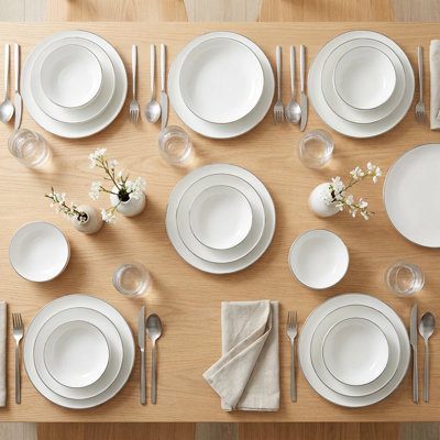 Metropolitan Silver-Rimmed White Porcelain Dinnerware Set (18-Piece Service for 6)
