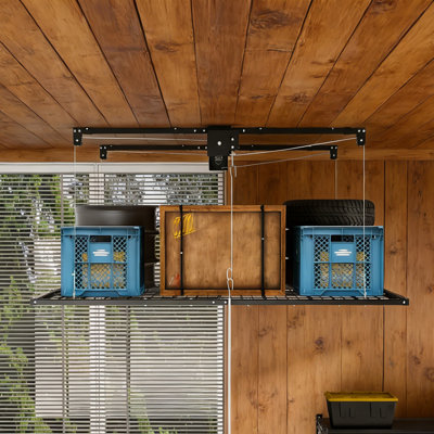 Overhead Garage Storage Rack with Crank and Safety Lock