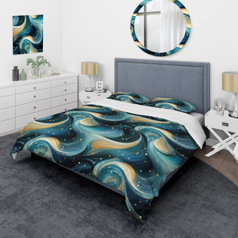 Ensemble de housse de couette Blue I, Housse de couette pour grand lit et 2 taies décor