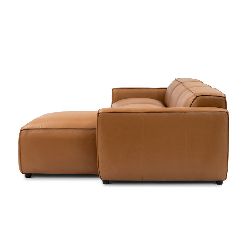 Canapé modulaire en cuir Hamall Nathan, Cuir véritable brun, Orienté à droite