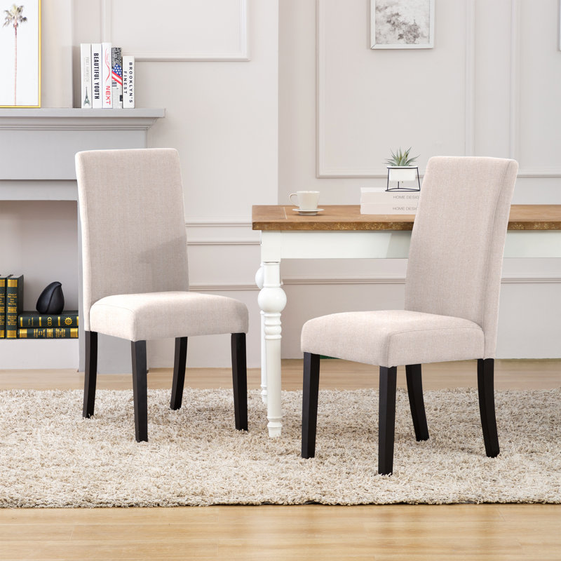 19.3'' H Linen Upholstered Parsons Chair, Beige, 1