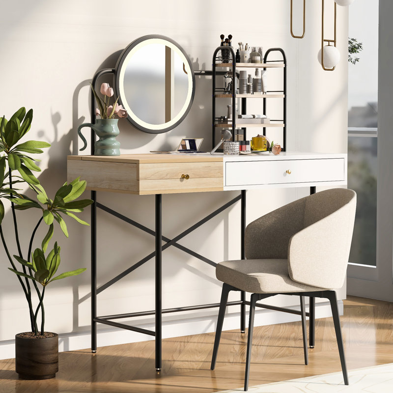 40" Beauty Vanity With 3-Colour Led Mirror & Wireless , Drawer 3 Open Shelves, White - Enhance Your Bedroom Ambiance Table Lighted Stylish Storage Choice