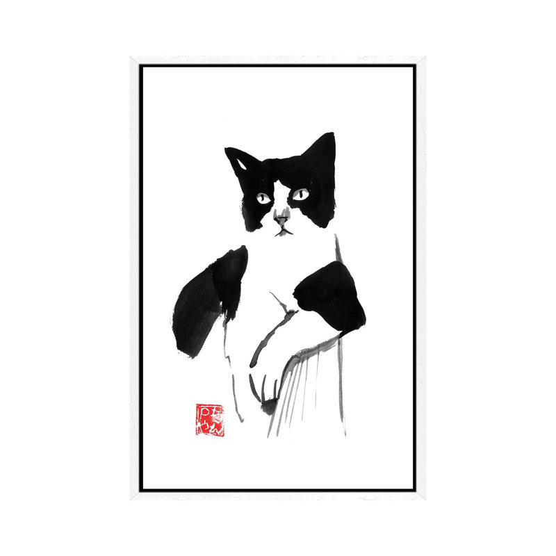 Cool Cat by Péchane - Painting on Canvas, White Framed, 101.6 cm H x 66.04 cm W