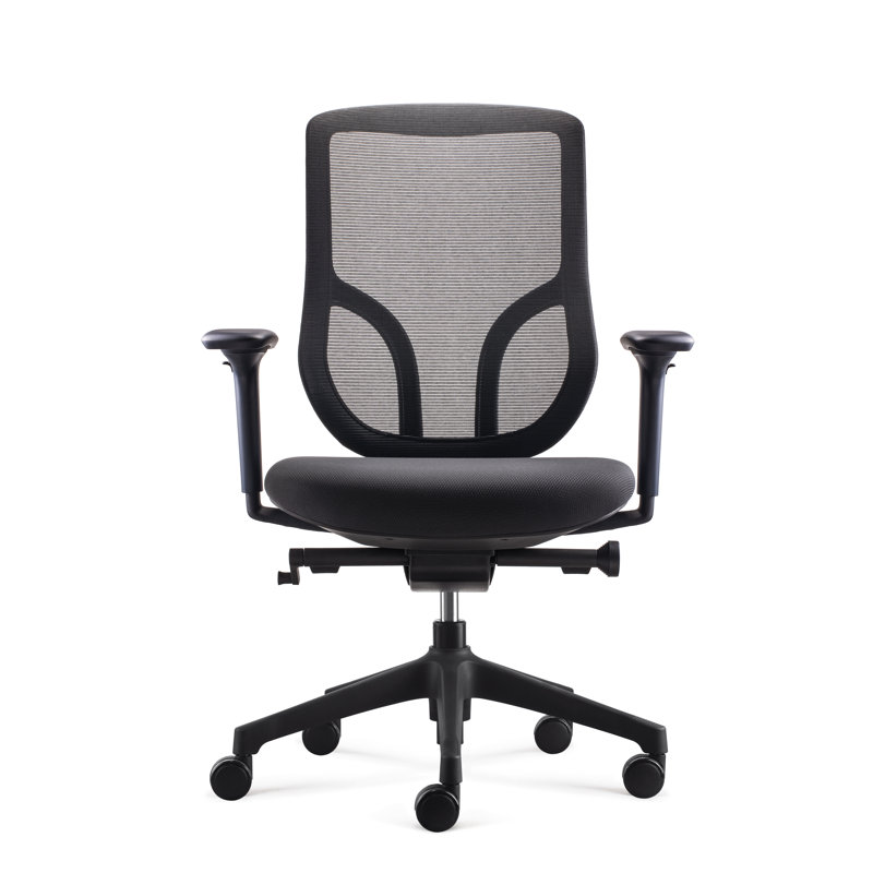 Tango Ergonomic Task Chair with Soft PU Cover, Armrests, Elastic Mesh Backrest, Black, Black