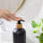 Hands and Dishes Dispenser Set, Black and White Glass Soap Bottles with Smooth Pumps, Waterproof Labels and Countertop Organizer Tray