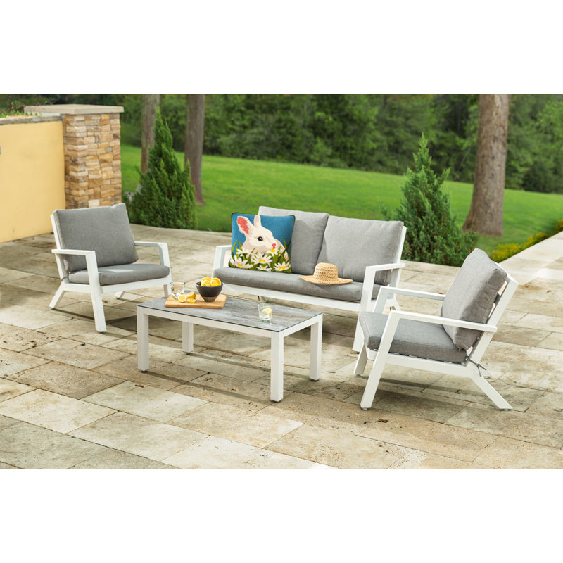 Ensemble de sièges d'extérieur en aluminium avec coussins 4 pièces Green Spring