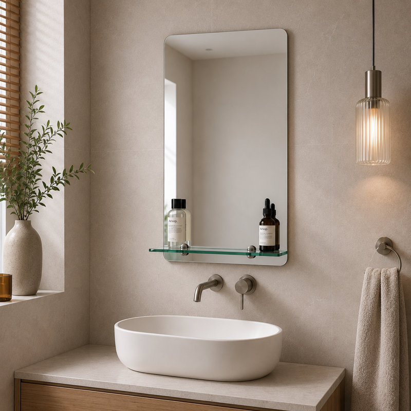 Flat Wall Mirror with Shelves