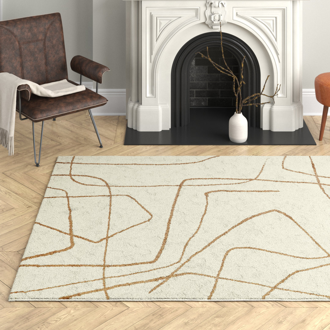 Goodrow Abstract Rust/Cream Area Rug Mercury Row® Rug 